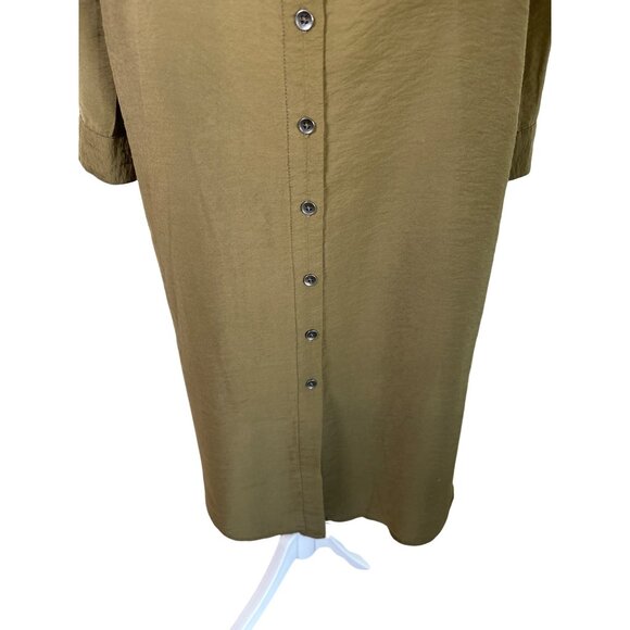 Maeve Anthropologie Dress Size 4 Olive Shirt Collared Pockets Quiet Luxury Minim - Picture 3 of 11